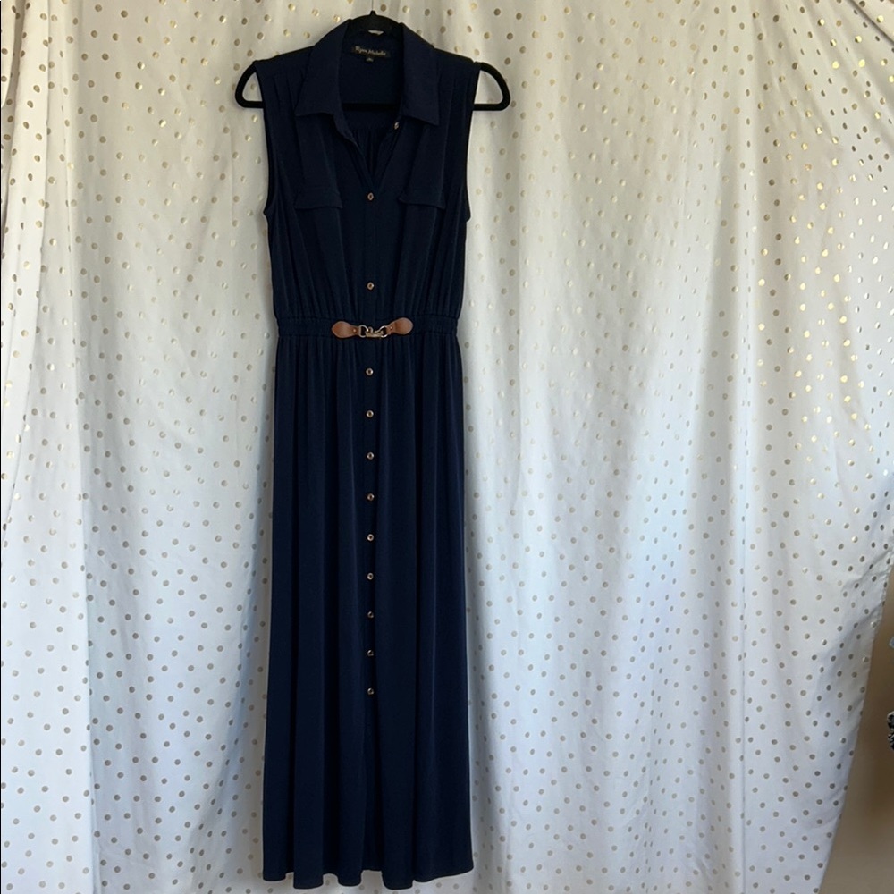 Chic Navy  Blue Maxi Dress with Button Accents